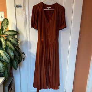 Current Air Rust Pleated Midi Dress